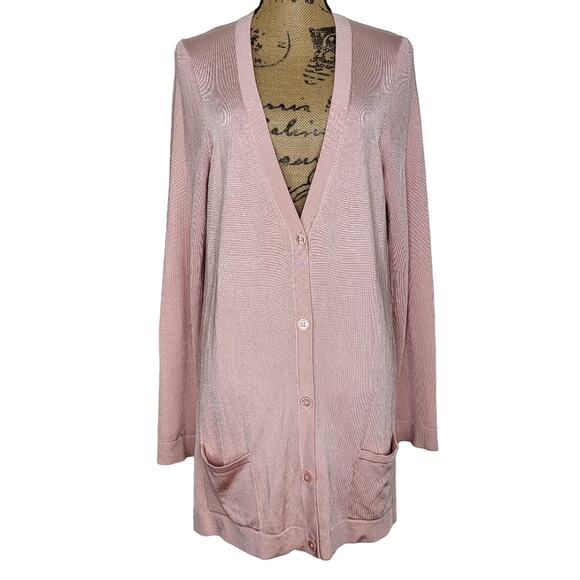 Talbots Boyfriend V-Neck Long Viscose Sweater Cardigan Sweater w/Pockets size LG - Picture 4 of 8
